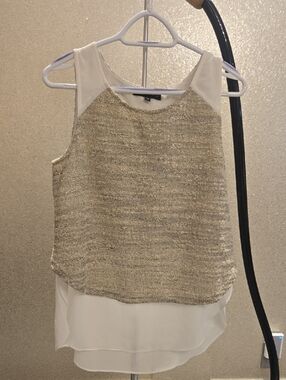 Sanctuary Metallic Beige Knit Layered Sleeveless Top - White